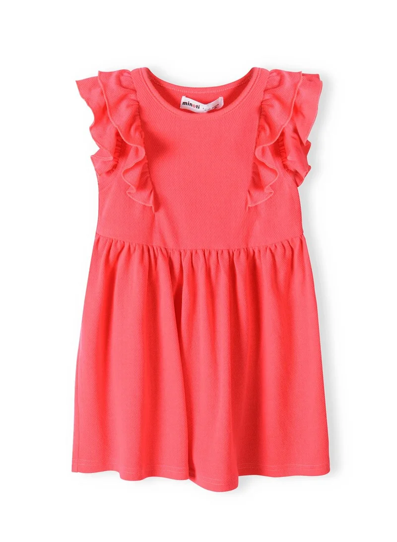 مينوتي فستان قطني بناتي بلون مرجاني بأكمام كشكش